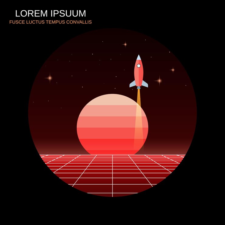 Vector ロケットの打ち上げ1980年代のレトロな未来的なスタイルのベクトル図