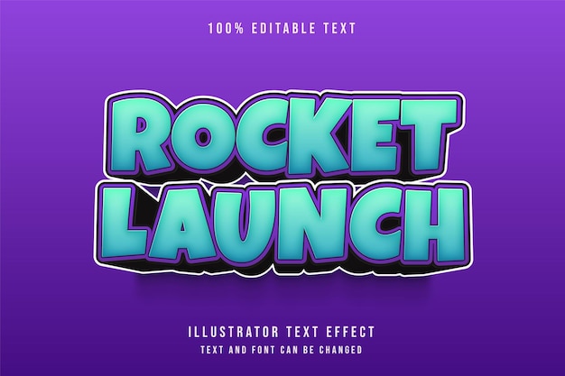 Rocket launch,3d editable text effect blue gradation purple comic text style