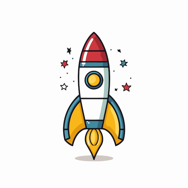 Rocket launch cartoon icoon geïsoleerd op witte achtergrond Vector illustratie