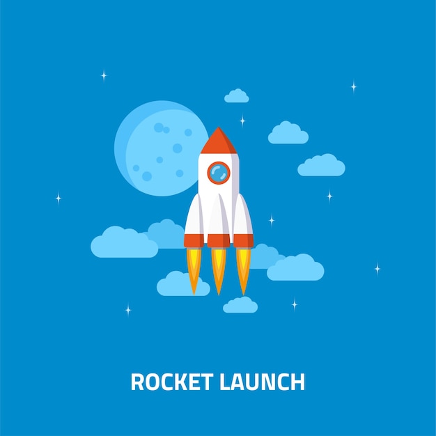 ロケット打ち上げ、宇宙船。起業のフラットスタイルのコンセプト。