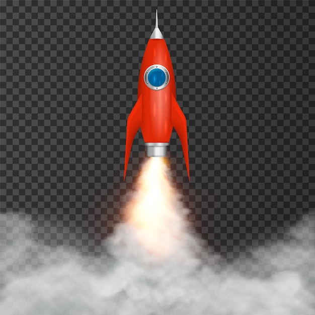 Запуск ракеты взлетает Цифровая ракета изолирована на прозрачном фоне Векторная иллюстрация