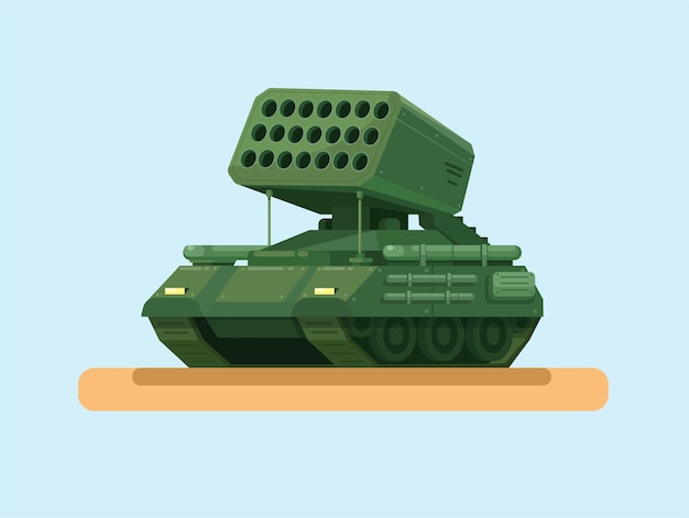 Vector rocket launcher tank army force vehicle object cartoon illustration vector