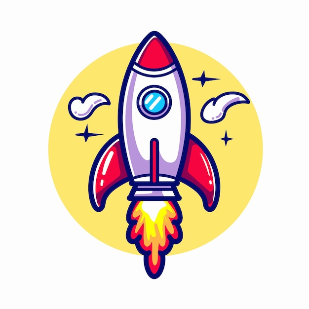 Rocket launching cartoon flat vector illustration startup concept icon design