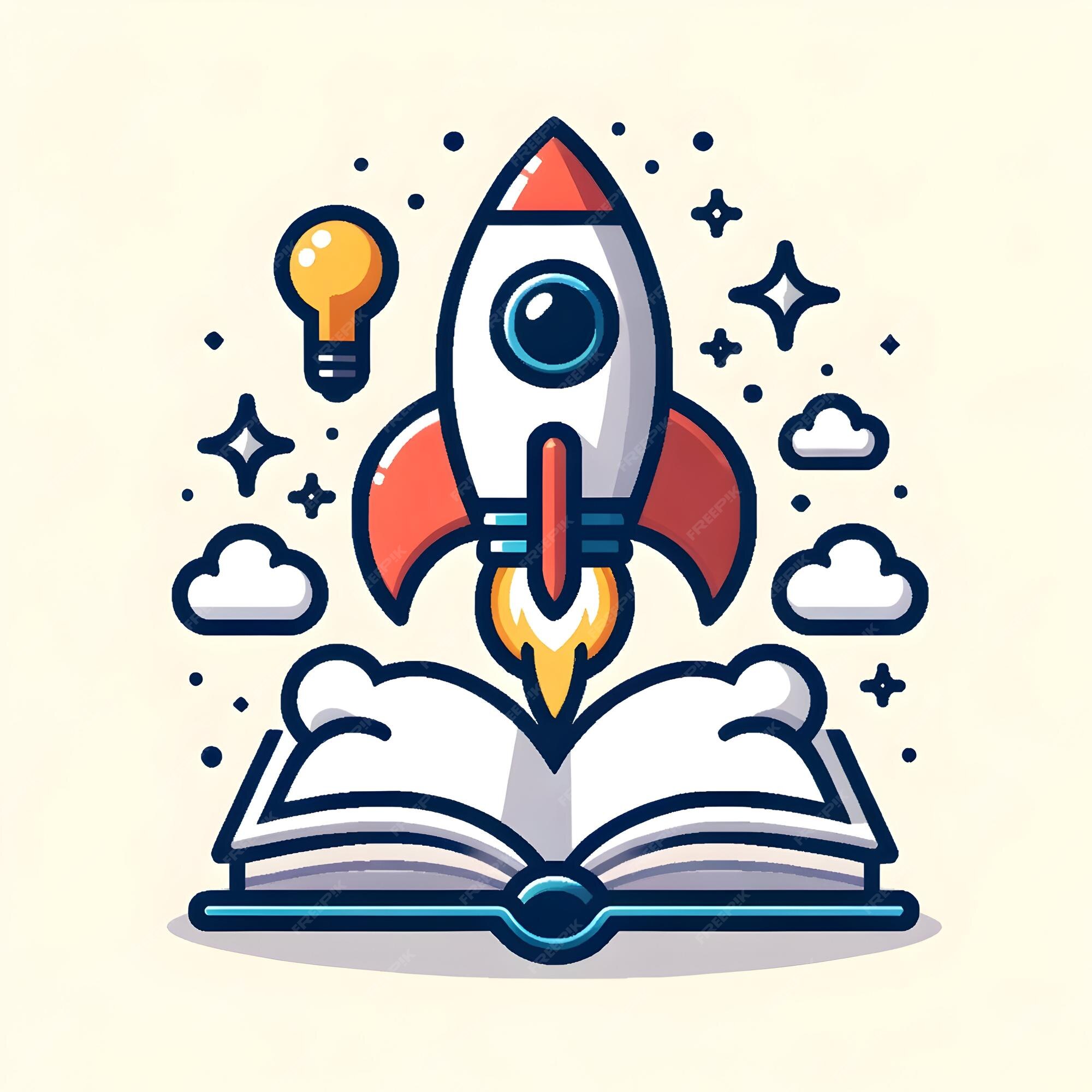 Premium Vector | Rocket Launching from Open Book Vector Design