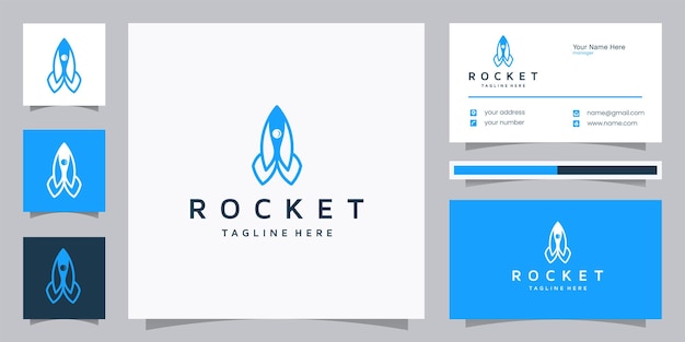 Vector rocket line art technology logo design template