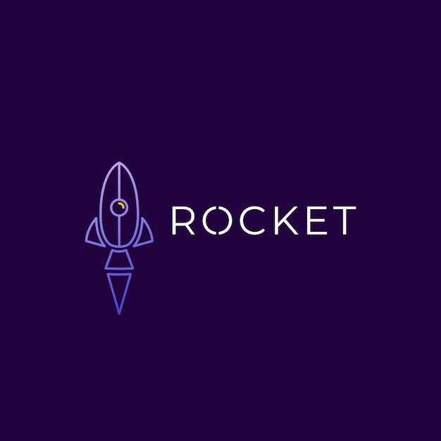 Rocket logo modern advance technology launching vector design illustration in violet or purple color