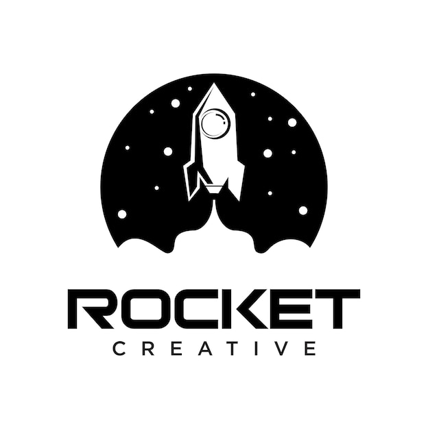 Vector rocket logo silhouette space satelite retro