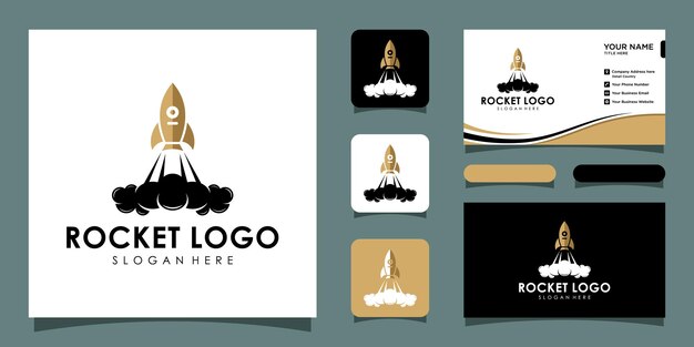 명함 디자인 로켓 로고 벡터 디자인 기호 서식 파일 Premium 벡터