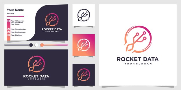 Rocket logo with data and business card set