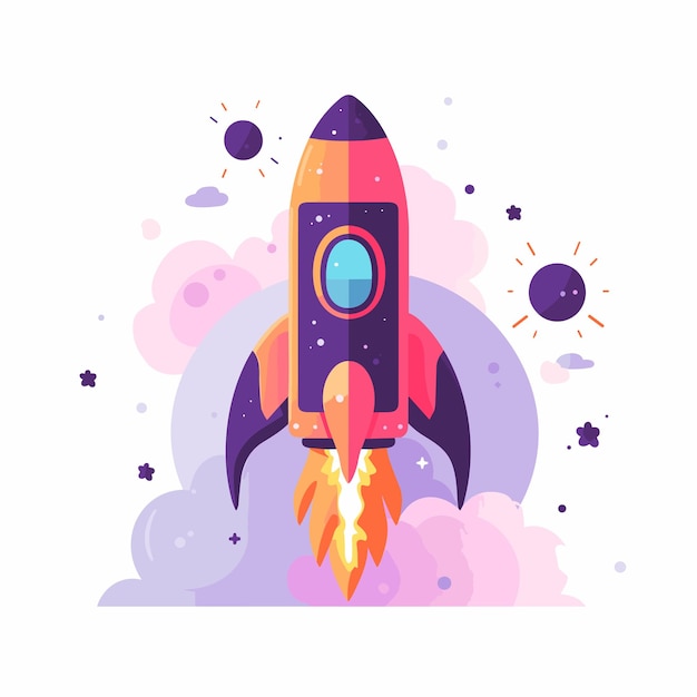 Rocket Lunch out to the Space rocket background in flat style Start up concept