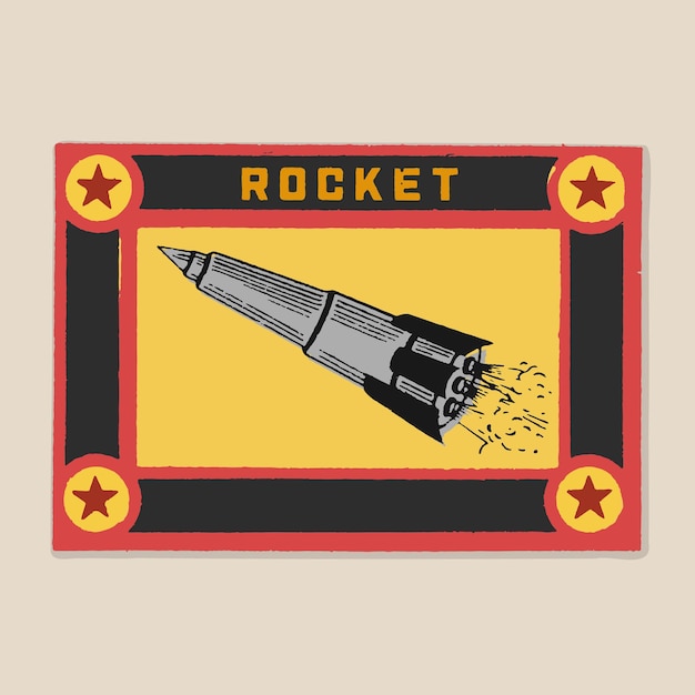 Vector rocket match box label frame retro logo old vintage illustration poster template design vector