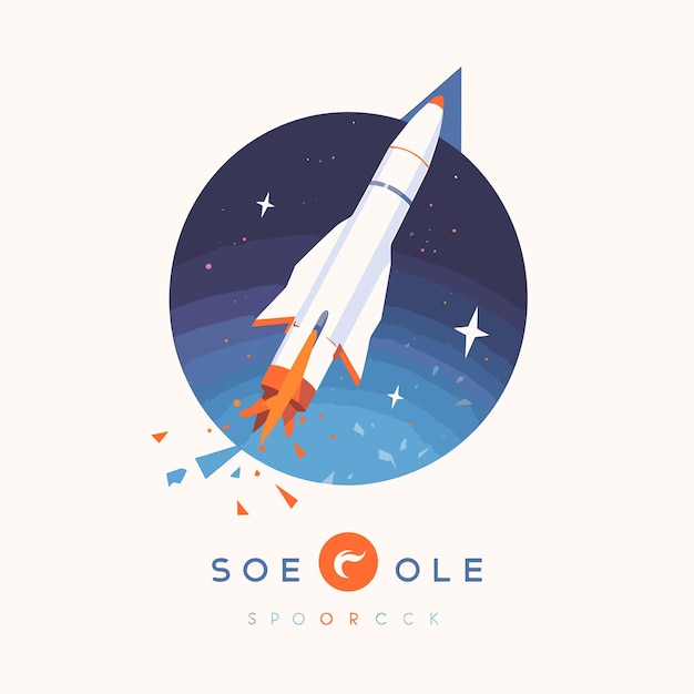 rocket on the moon spcae vector logo