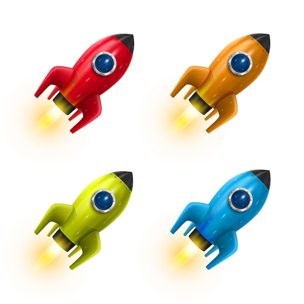 Rocket red icon 3d, Realistic color set object on a white background. Vector illustration