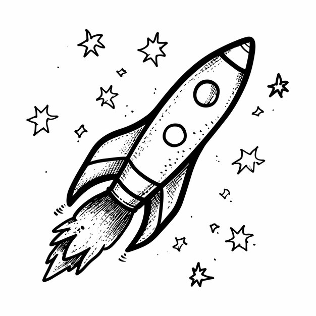 Vector rocket ship isolated coloring page for kids rocket ship with stars lunch in space