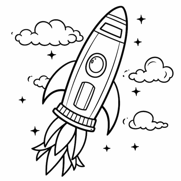 rocket ship isolated coloring page for kids rocket ship with stars lunch in space