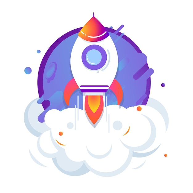 Rocket ship launch. Concept of business project. Start up vector illustration