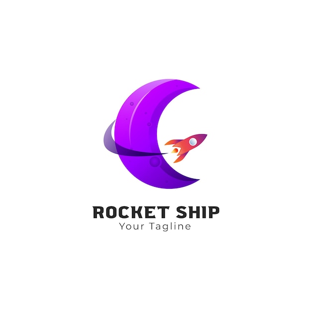 Rocket ship and moon logo design