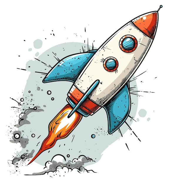 Rocket sketch Hand drawn vector illustration Isolated on white background