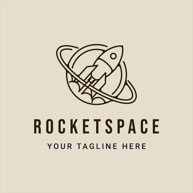 ロケットスペースラインアートシンプルなヴィンテージベクトルイラストテンプレートアイコングラフィックデザイン宇宙船線形記号またはシンボルシンプルなミニマリストサークルバッジ付き
