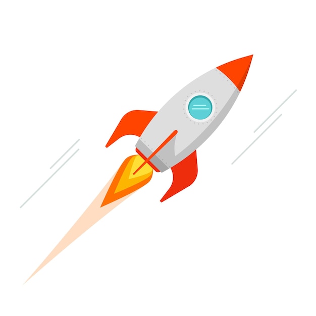 rocket space ship flying retro isolated on white background