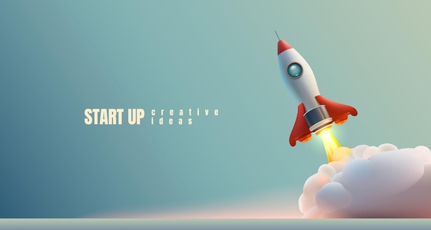 Rocket space startup creative idea cover landing page web site Vector