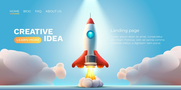 Ракетно-космический стартап креативная идея обложки целевой страницы веб-сайта Вектор
