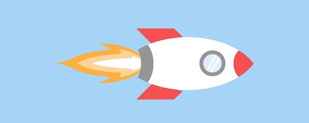 Vector rocket spaceship cartoon with fire power boost