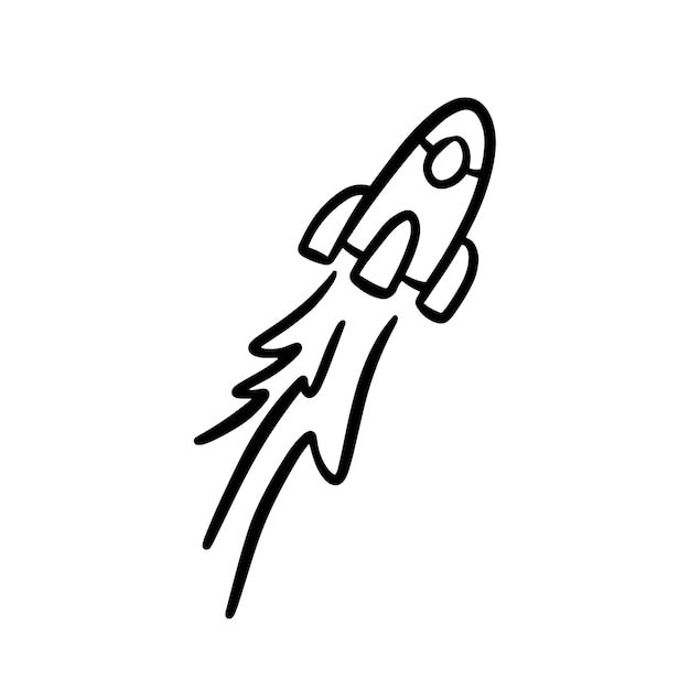 Rocket spaceship doodle vector hand drawn icon simple sketch outline drawing element silhouette