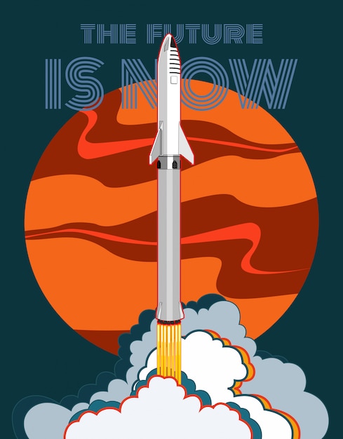 Rocket spaceship launching vector retro style