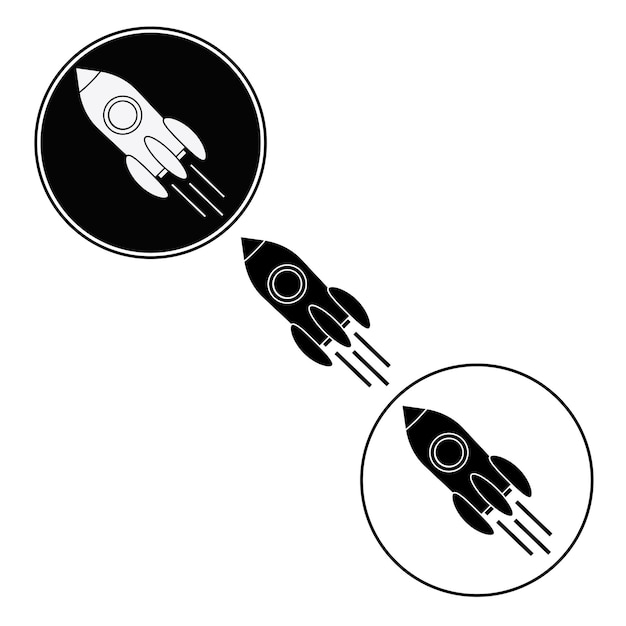 Rocket start up concept black white icon vector illustration