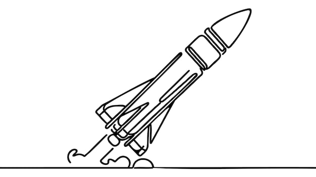 Vector rocket takeoff spaceship launch launch of a military ballistic missile one continuous line linear