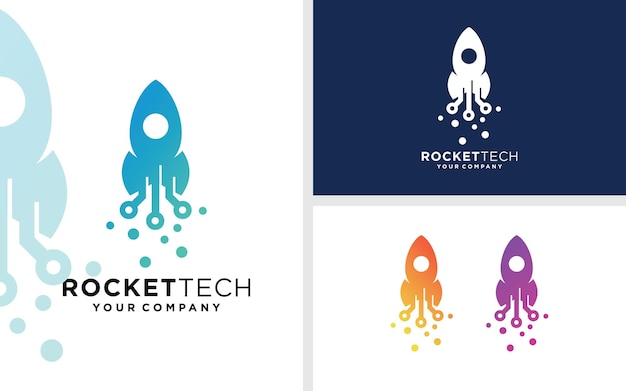 Векторный логотип Rocket Tech Logo Vector с простой и красочной концепцией