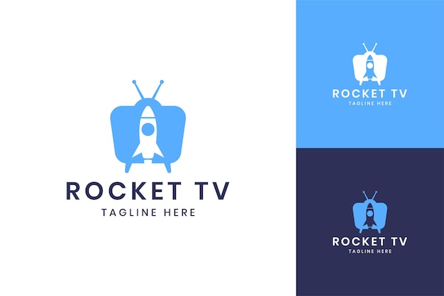 Rocket television negative space logo design