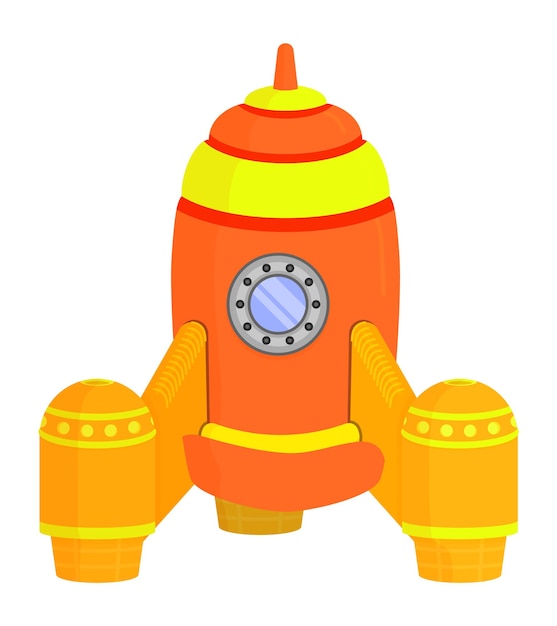 Ракетная игрушка. оранжевый значок космического корабля в мультяшном стиле. векторная иллюстрация