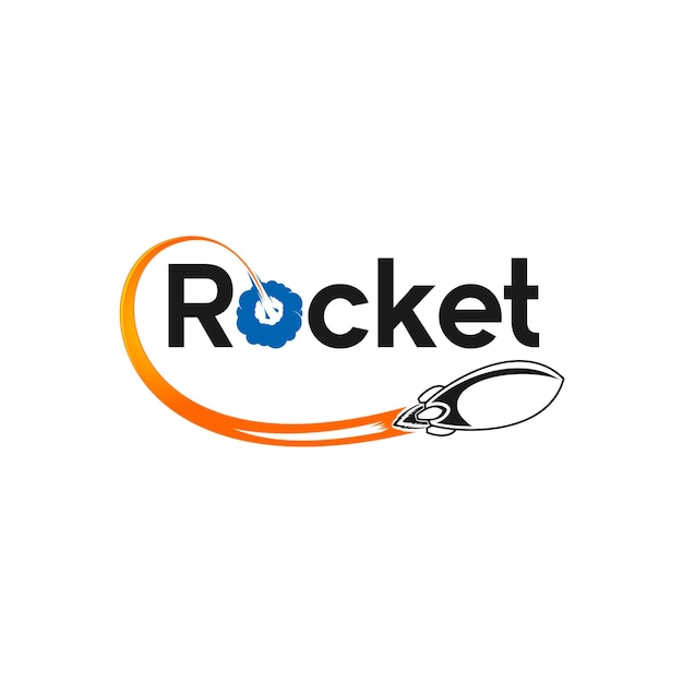 Rocket typography logo design spaceship