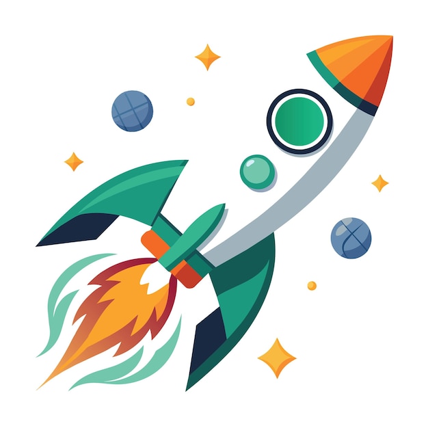 a rocket with a rocket flying in the sky