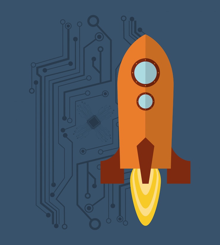 Vector rocket with science related icons image 