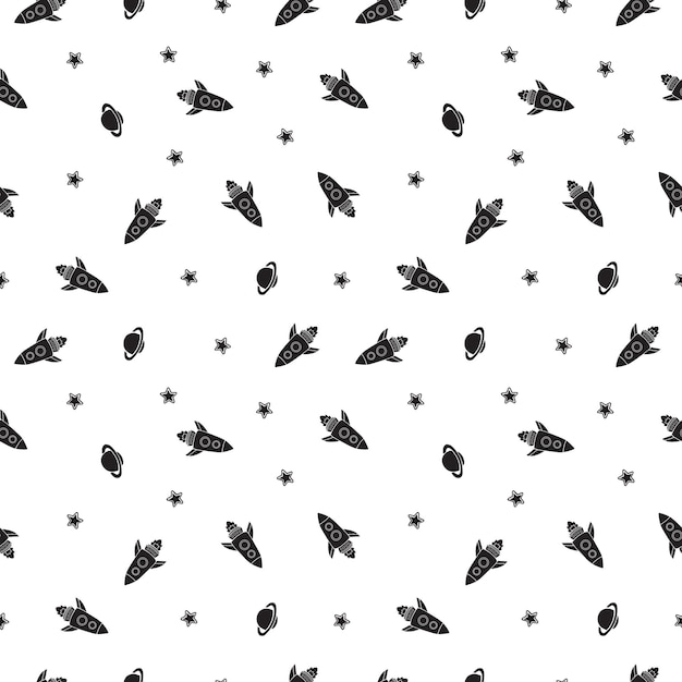 Rocket with stars Seamless Vector Pattern isolated on white background