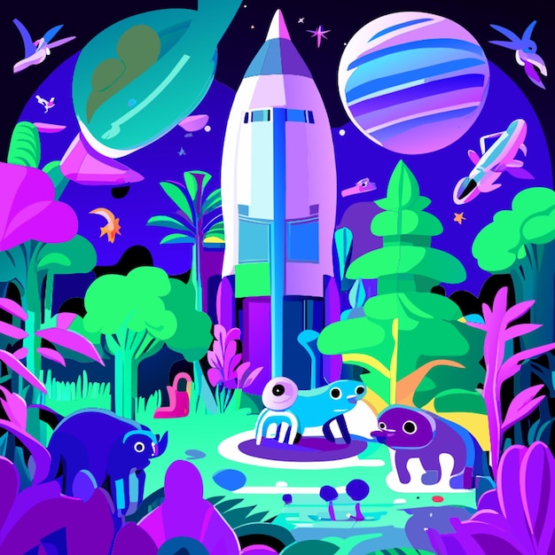 rocketanimalsnature and space vector illustration