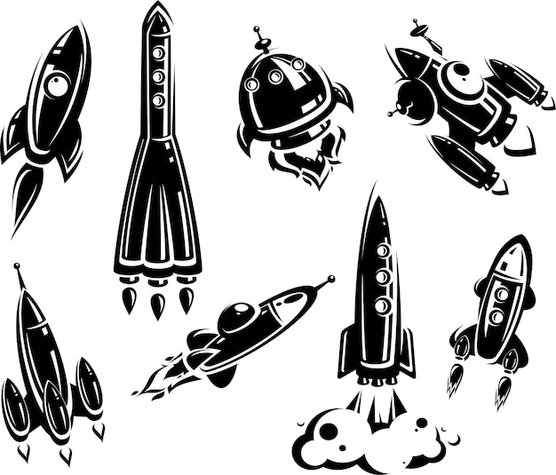 Rockets collection set Vector