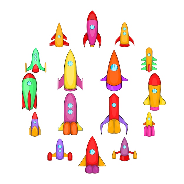 Set di icone di razzi, stile cartoon