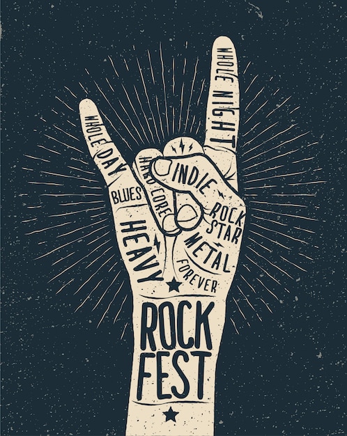 Vector rockfestival belettering hand in hand tekenen stijl