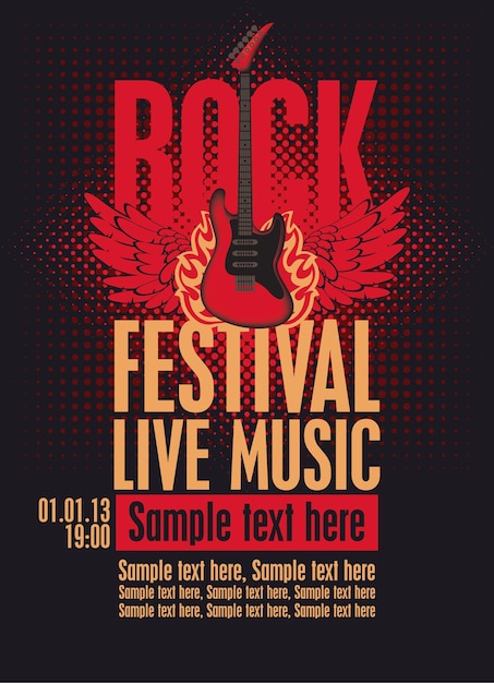 rockfestival retro banner met elektrische gitaar
