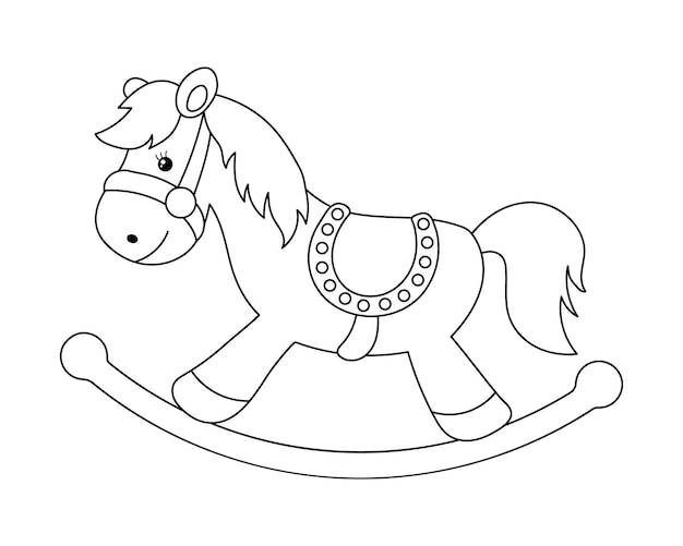 Rocking horse children's toy Outline drawing for children's coloring book sketch Illustration