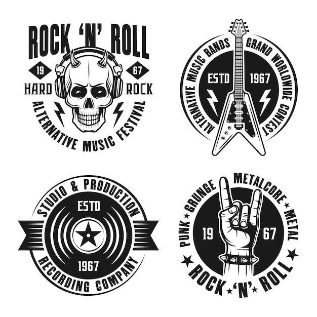 Rockmuziek set vintage emblemen