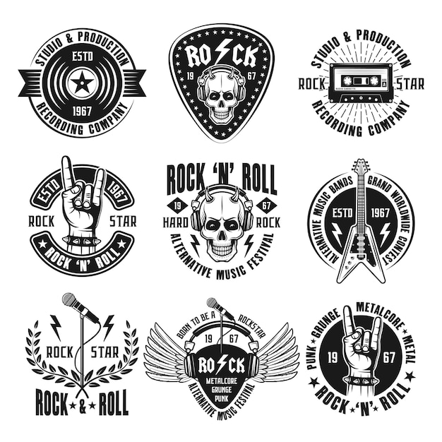 Rockmuziek vintage emblemen