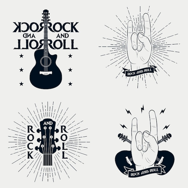 Rocknroll prints for tshirt set of graphic design for clothes tshirt apparel with guitar