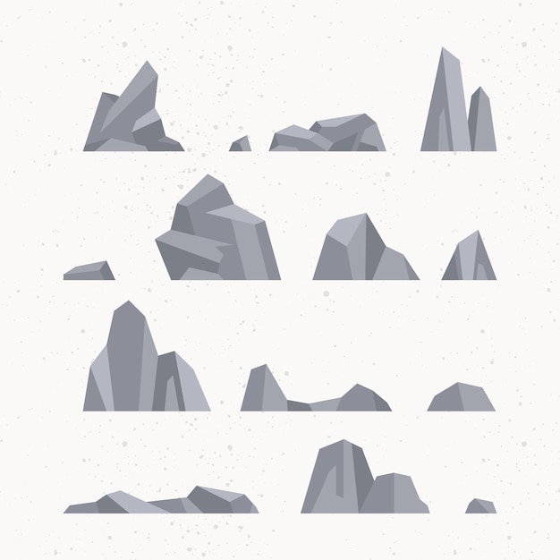 Вектор Векторная коллекция скал и камней различные изолированные валуны для игрового искусства дизайн фона горы минералы геологические концепции плоский стиль иллюстрации