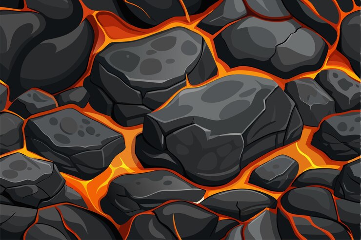 Vector rocks that are black and orange with the words  rocks  in the middle