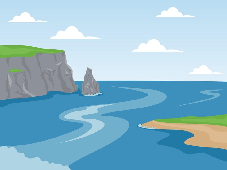 वेक्टर rocky coastline with sea foam illustration